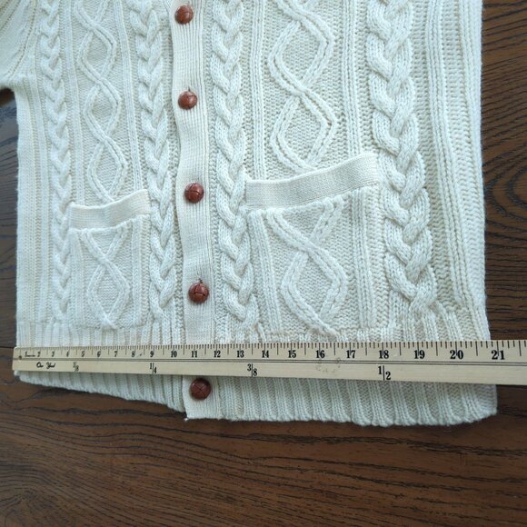 Vintage Clansman Cream Cardigan L English Sport Shops Bermuda Wool Cable Knit - Picture 13 of 14